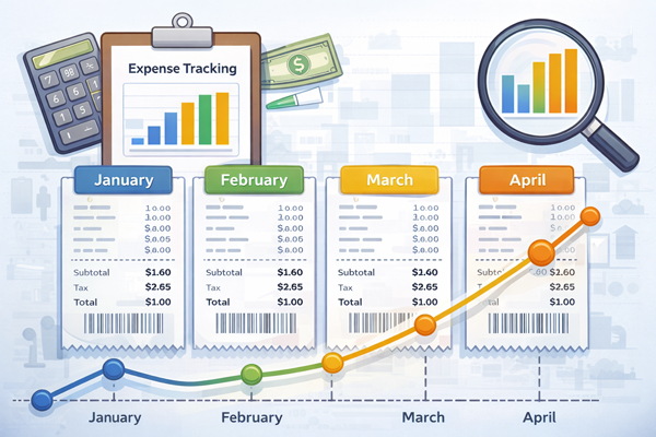 소비 기록을 통해 월별 지출 흐름을 확인하는 개념 설명 이미지