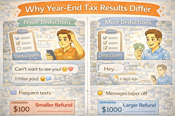 연말정산 결과가 달라지는 이유와 환급액 차이를 설명하는 개념 이미지