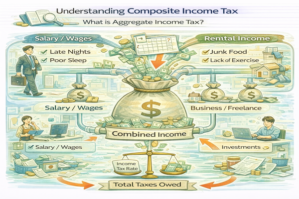 종합소득세란 무엇인가와 소득 합산 구조를 설명하는 개념 이미지