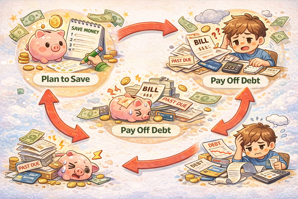 저축을 계속 미루게되는 순간과 돈이 밀리는 흐름 구조 설명 이미지