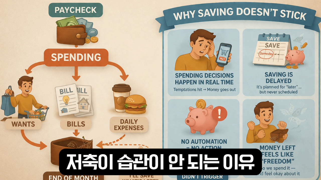저축이 습관이 안 되는 이유를 설명하는 돈 흐름 구조 이미지