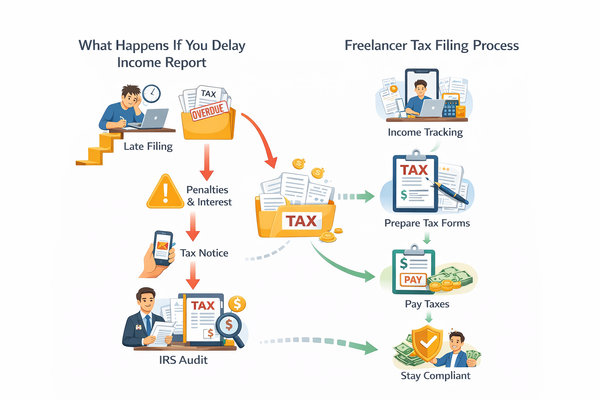 프리랜서 소득 신고를 미루면 생기는 일과 세금 신고 흐름 설명 이미지